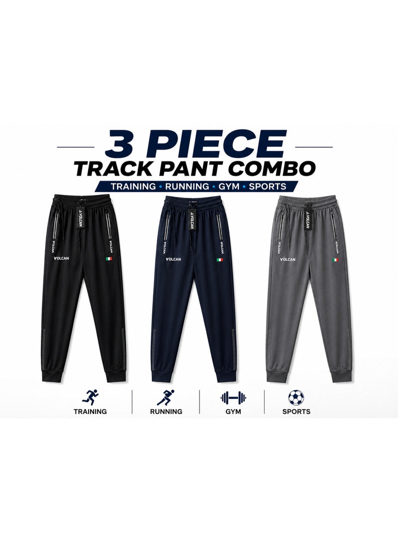 Volcan Fitness Men’s Track Pants 3 Piece Combo, Training & Running Joggers, Stretch Sports Trousers with Elastic Waist, Regular Fit Athletic Track Pants for Gym, Workout & Outdoor Sports - Image 2