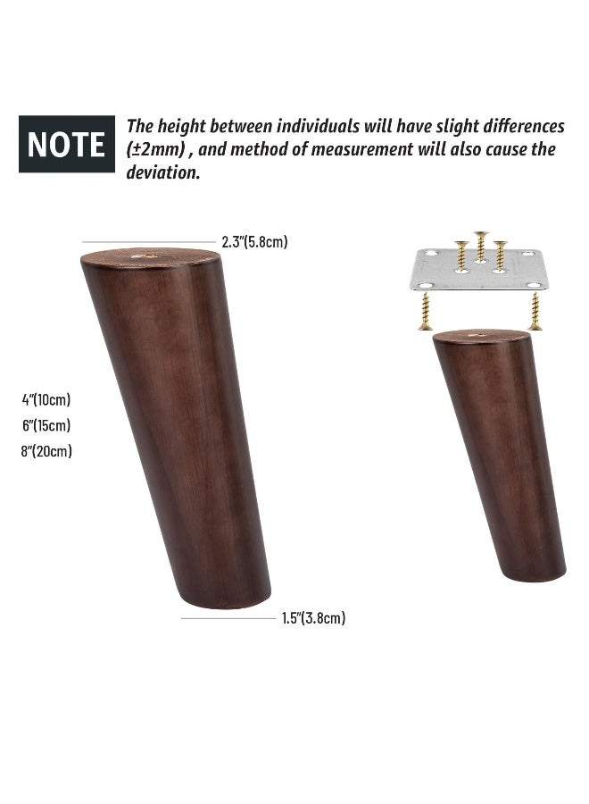 Wooden Furniture Legs, 4PCS Soild Wood Oblique Tapered Walnut Replacement Feet, Mounting Plate for Couch Sofa Cabinet TV Stand Armchair, 4 inch / 10cm - Image 5