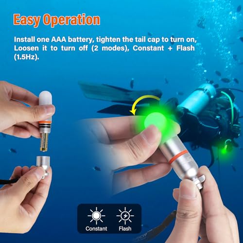 ORCATORCH SD01PRO Upgraded Bright Dive Signal Light, Submersible Beacon Mini Tank Marker Light with Constant and Flashing Modes, for Scuba Diving and Night Time Visibility (Green) - Image 3