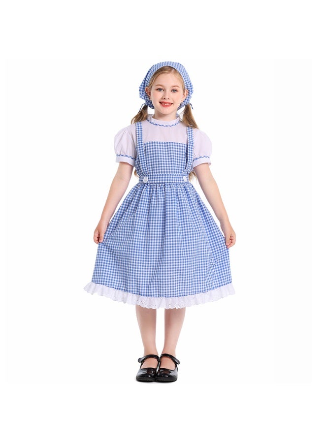 NIBEMINENT The stage drama performance costume is a blue checkered skirt with a headscarf - Image 1