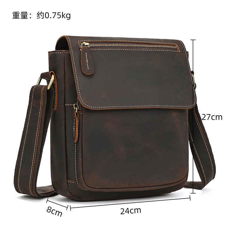 Men'S Genuine Leather Shoulder Bag, Crazy Horse Leather Crossbody Bag, Top Layer Cowhide Flap Shoulder Bag, Ipad Bag, Exclusively For Sales - Image 1