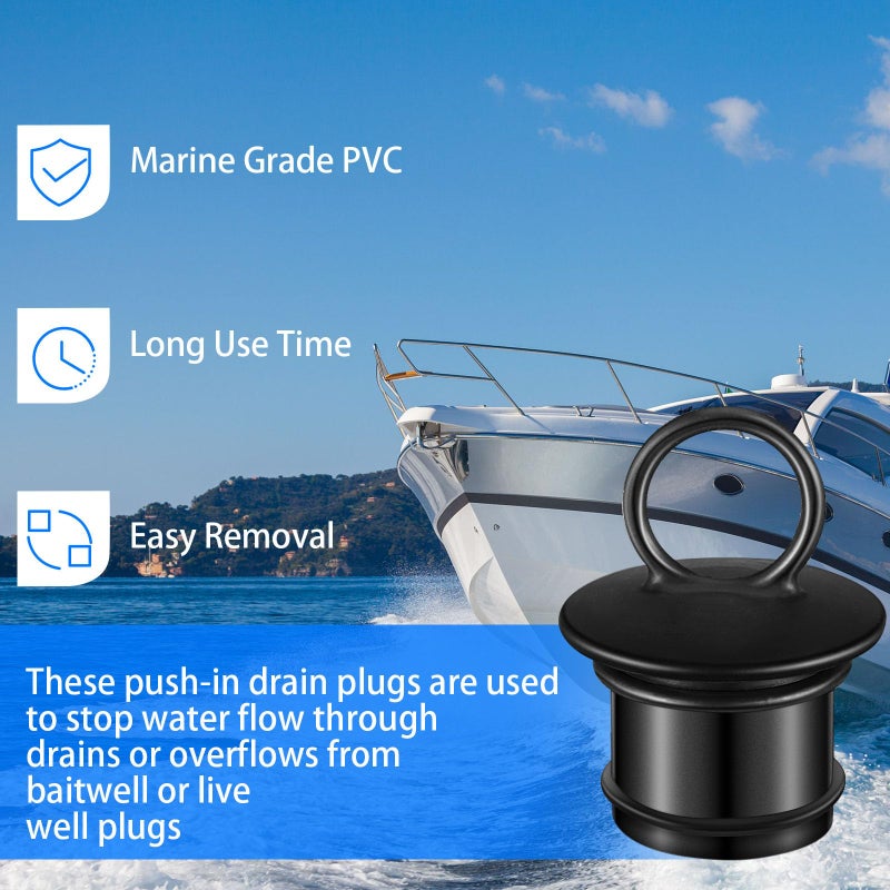 Wenqik 4 Pcs PVC Boat Drain Plug for 1-1/2" 1/8" Livewell Drain Plugs Thru Hull, Push in Boats Scuppers for Prevent Water Overflow(Black,1-1/2") - Image 5