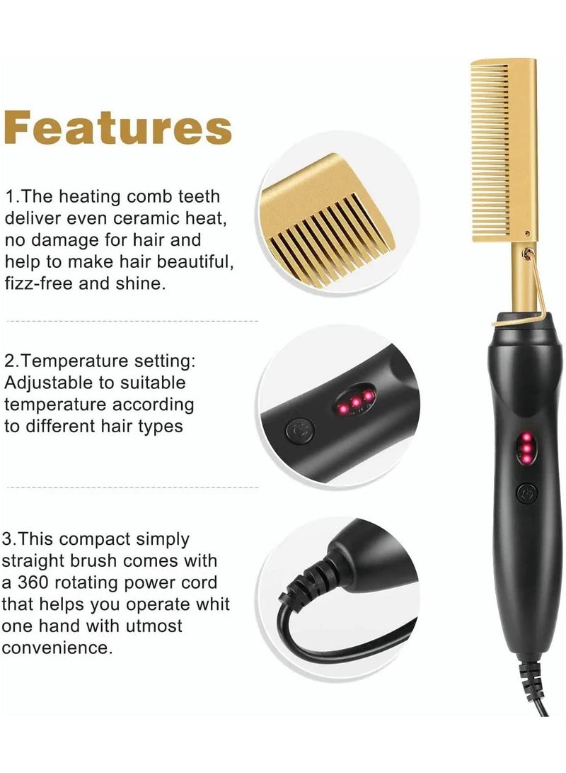 Hot Comb Hair Straightener, Electric Heating Comb, Portable Travel Anti-Scald Beard Straightener Press Comb, Ceramic Comb Security Portable Curling Iron Heated Brush - Image 5