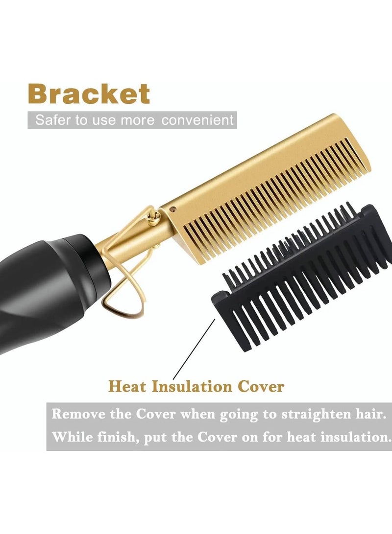Hot Comb Hair Straightener, Electric Heating Comb, Portable Travel Anti-Scald Beard Straightener Press Comb, Ceramic Comb Security Portable Curling Iron Heated Brush - Image 4