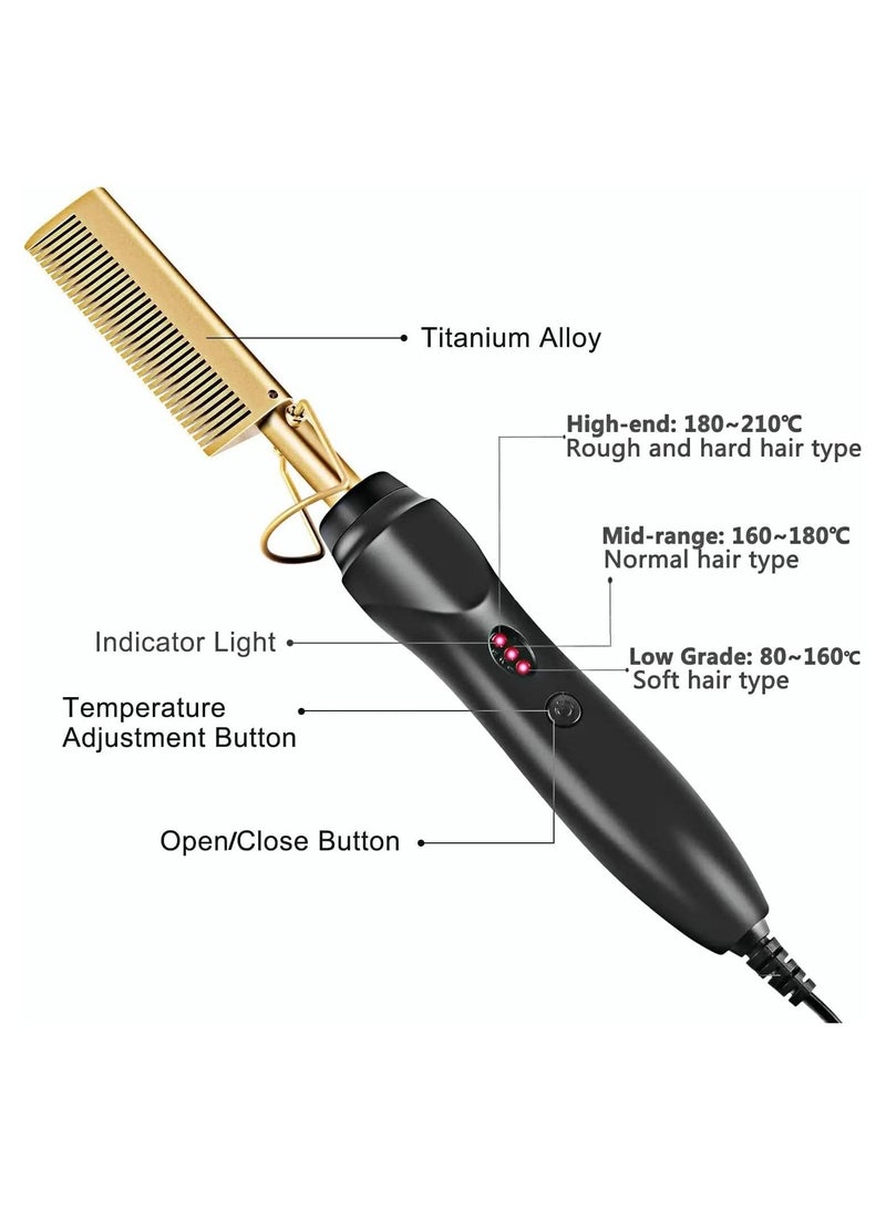 Hot Comb Hair Straightener, Electric Heating Comb, Portable Travel Anti-Scald Beard Straightener Press Comb, Ceramic Comb Security Portable Curling Iron Heated Brush - Image 3