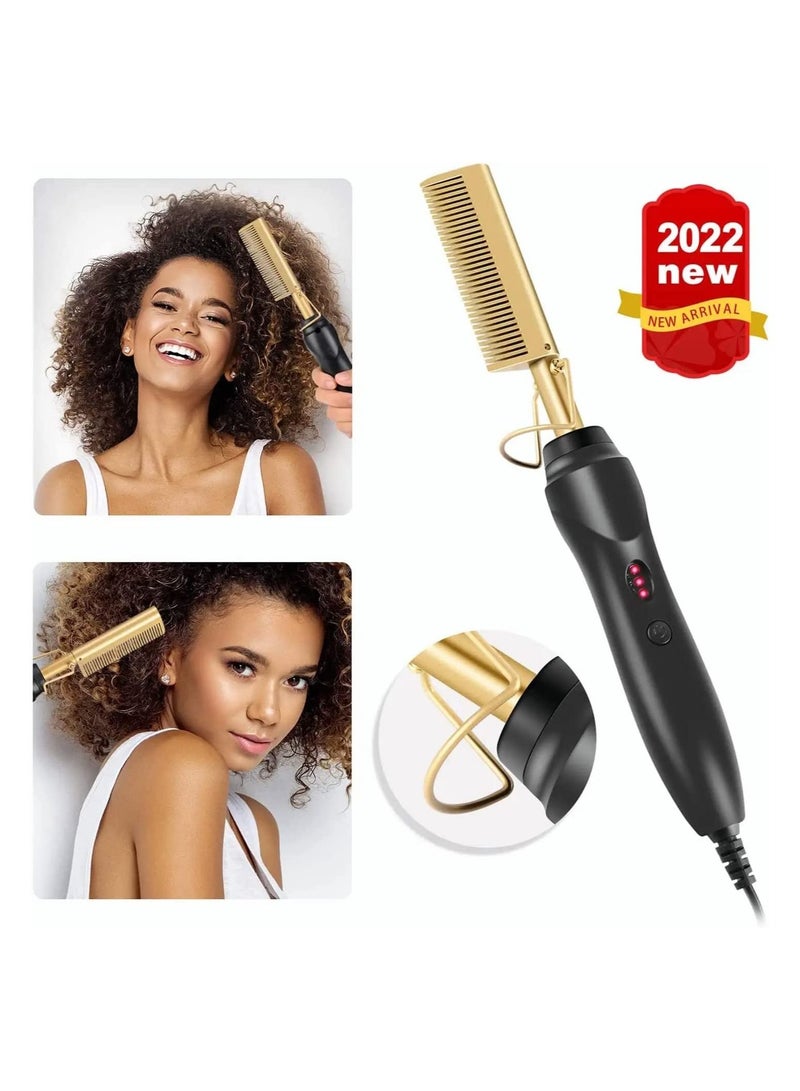 Hot Comb Hair Straightener, Electric Heating Comb, Portable Travel Anti-Scald Beard Straightener Press Comb, Ceramic Comb Security Portable Curling Iron Heated Brush - Image 2