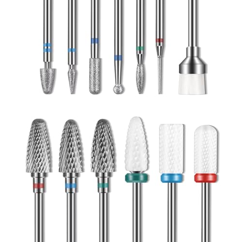Depvko Depvko 13PC Nail Drill Bits Set Drill Bits for Nails 3pcs Tungsten Carbide Drill Bits 3pcs Ceramic Efile Nail Drill Bits 6pcs Cuticle Drill Bits 1pcs Brush 332 inch Nail Bits for Nail Drill