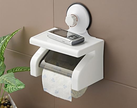 CHALISA ABS and Plastic Magic Self Adhesive 2 Way Kitchen/Bathroom Toilet Paper Holder Dispenser (Standard, White-1) - Image 2