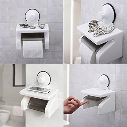 CHALISA ABS and Plastic Magic Self Adhesive 2 Way Kitchen/Bathroom Toilet Paper Holder Dispenser (Standard, White-1) - Image 5