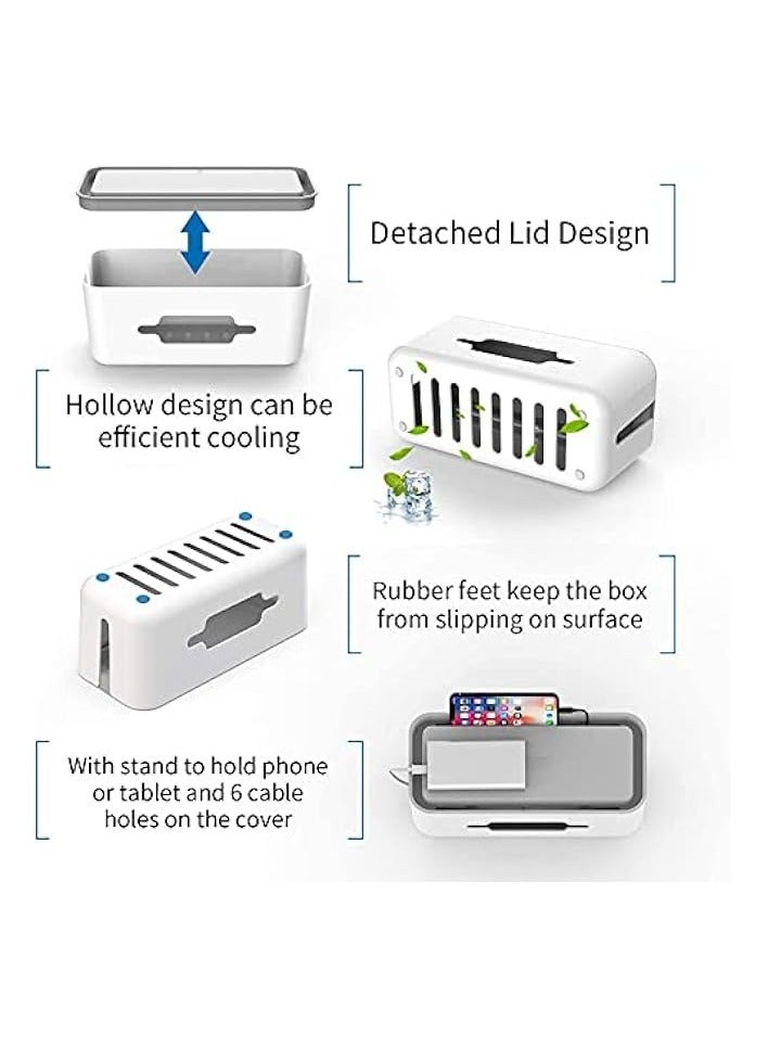 erorex Cable Management Box Power Plug Socket Hider Safety Storage Box, Wire/Cord Organizer Box, Phone Holder For Home Desktop（white）  - Image 2