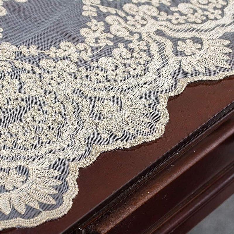ARTABLE Rectangle Table Runner Dresser Scarf Lace Macrame Embroidered Table Runners with Exquisite Vintage Shabby Chic for Holiday Wedding Long Dinner Tables (Light Gold, 12''X120''(30X310cm)) - Image 4