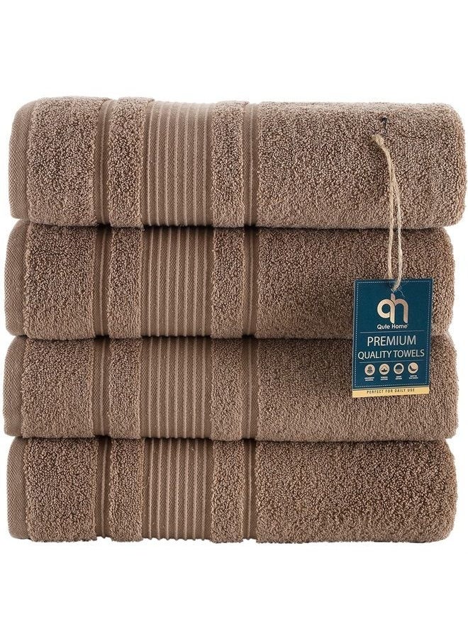Qute Home - 4-Piece Bath Towels Set, 100% Turkish Cotton Premium Quality Towels for Bathroom, Quick Dry Soft and Absorbent Turkish Towel, Set Includes 4 Bath Towels (Brown) - Image 1