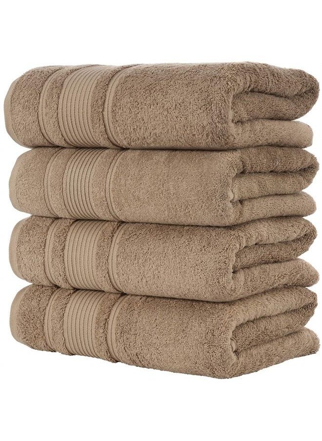 Qute Home - 4-Piece Bath Towels Set, 100% Turkish Cotton Premium Quality Towels for Bathroom, Quick Dry Soft and Absorbent Turkish Towel, Set Includes 4 Bath Towels (Brown) - Image 1
