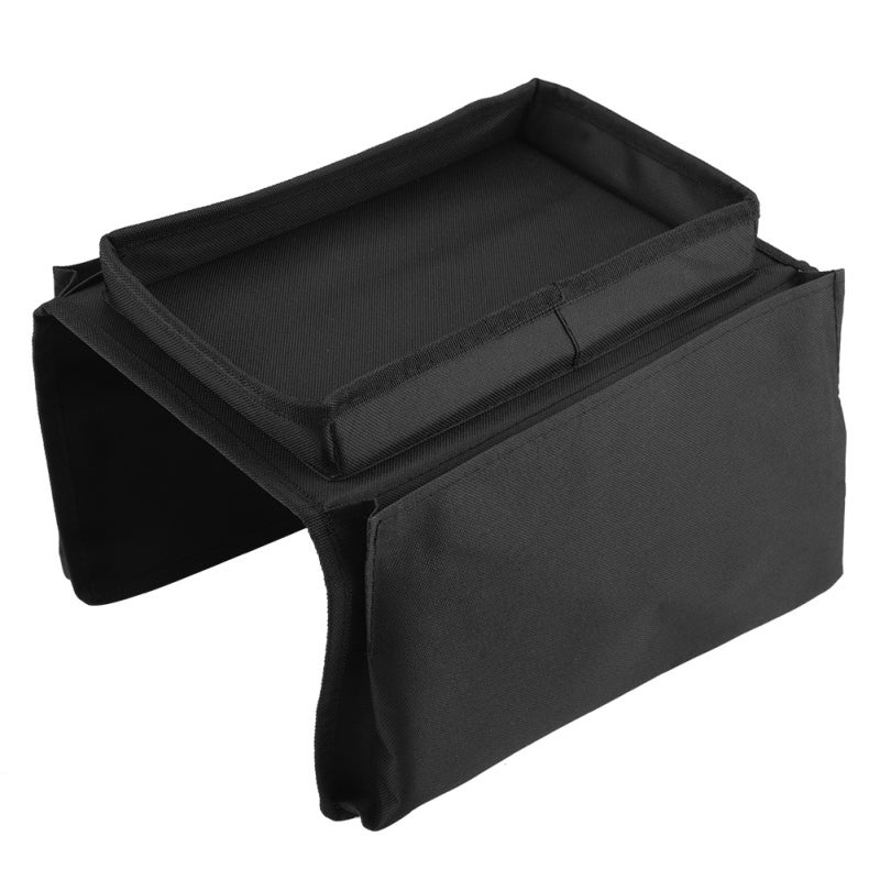 Sofa Armrest Organizer 600D Polyester Oxford Cloth Wear Resistant Washable Durable - Humanized Multi Pocket Design With Hard Tray Remote Control Holder for Living Room Home Organization - Image 4