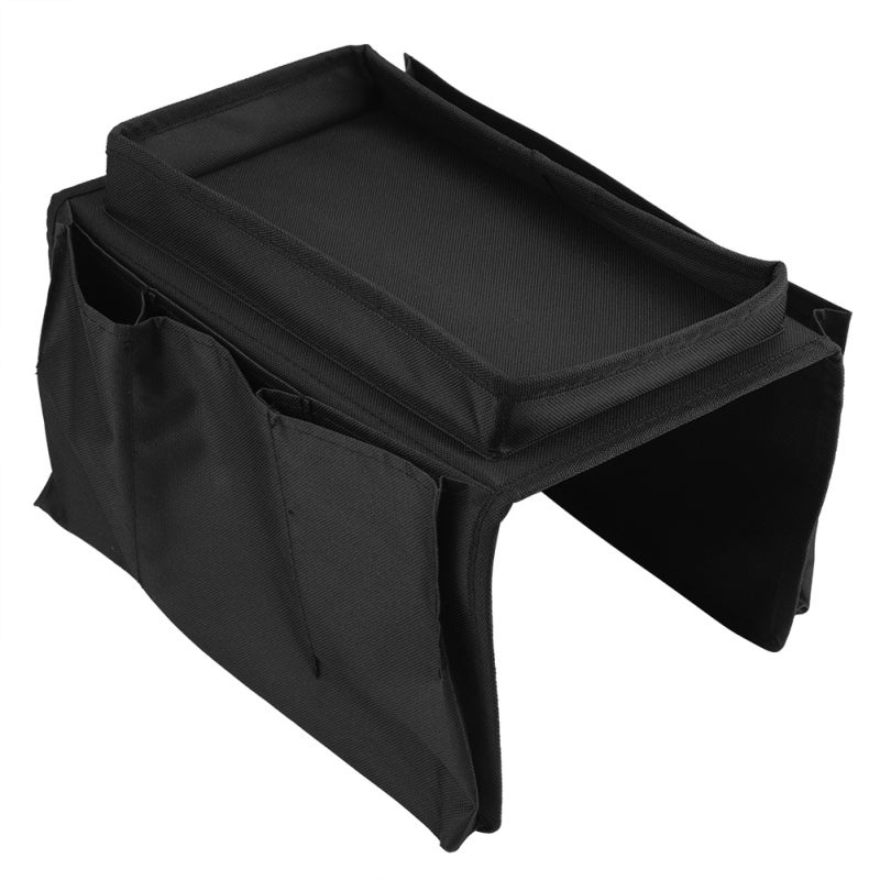 Sofa Armrest Organizer 600D Polyester Oxford Cloth Wear Resistant Washable Durable - Humanized Multi Pocket Design With Hard Tray Remote Control Holder for Living Room Home Organization - Image 3