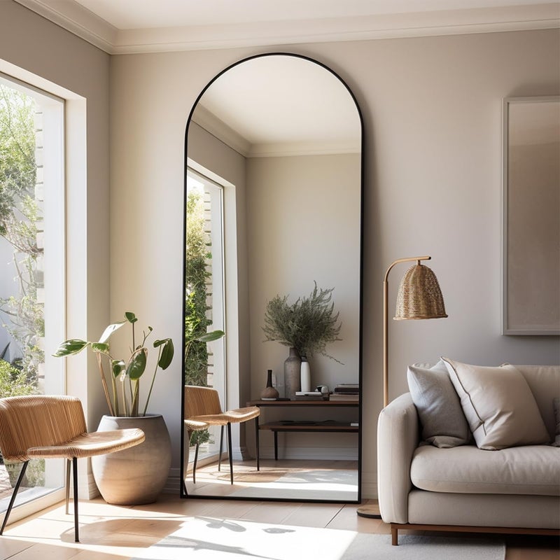 Dewfig Full Length Mirror, 71"*26" Arched Full Body Mirror with Stand, Large Floor Mirrors for Leaning or Hanging, Big Mirrors for Bedroom, Living Room,Dressing Room, Aluminum Alloy Frame, Black - Image 3