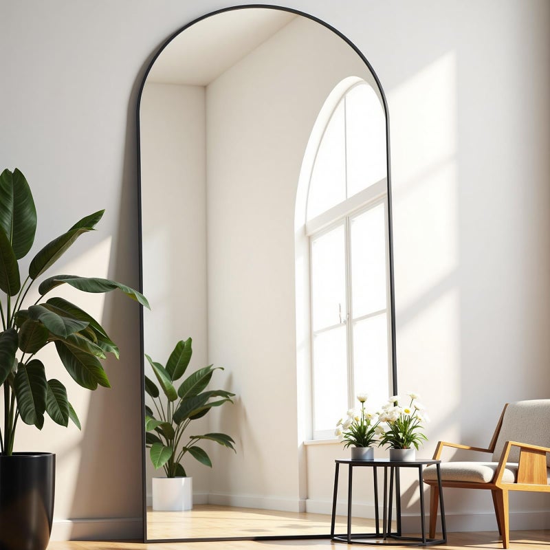 Dewfig Full Length Mirror, 71"*26" Arched Full Body Mirror with Stand, Large Floor Mirrors for Leaning or Hanging, Big Mirrors for Bedroom, Living Room,Dressing Room, Aluminum Alloy Frame, Black - Image 1