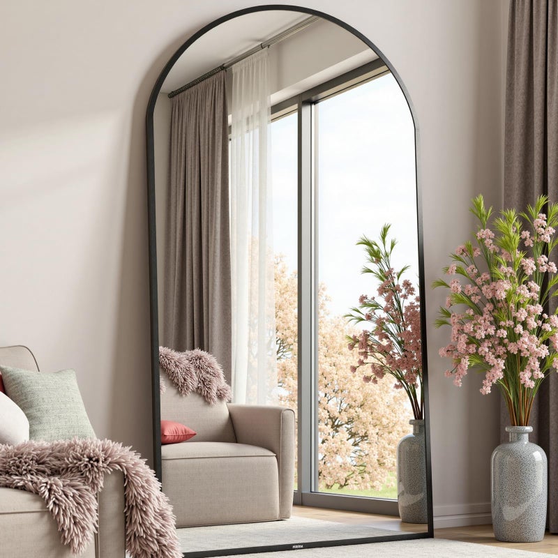 Dewfig Full Length Mirror, 71"*26" Arched Full Body Mirror with Stand, Large Floor Mirrors for Leaning or Hanging, Big Mirrors for Bedroom, Living Room,Dressing Room, Aluminum Alloy Frame, Black - Image 2