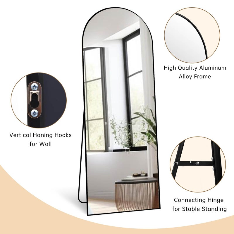 Dewfig Full Length Mirror, 71"*26" Arched Full Body Mirror with Stand, Large Floor Mirrors for Leaning or Hanging, Big Mirrors for Bedroom, Living Room,Dressing Room, Aluminum Alloy Frame, Black - Image 5
