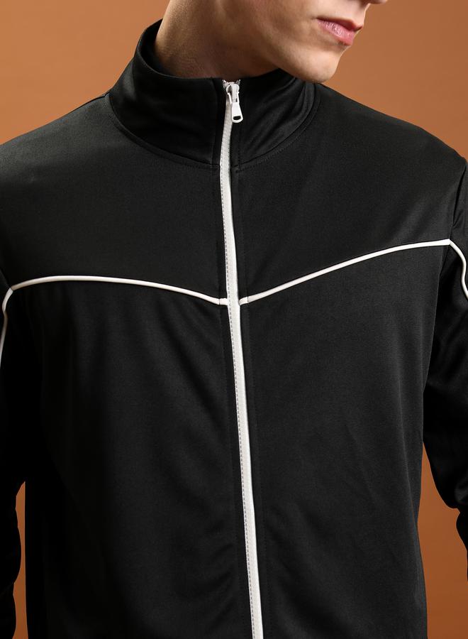 HIGHLANDER Contrast Piping Detail Front Zip Jacket by Styli  - Image 2