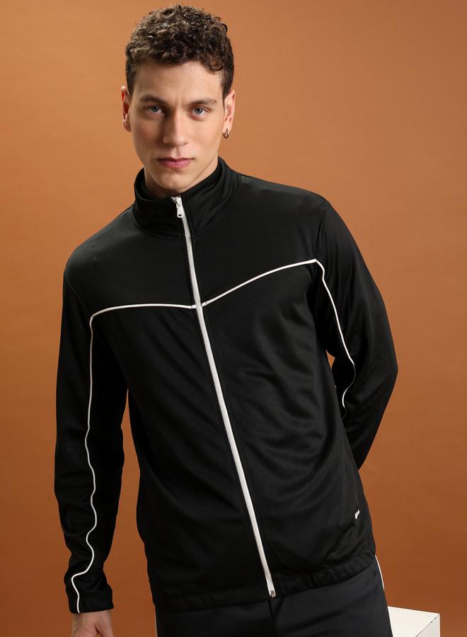 HIGHLANDER Contrast Piping Detail Front Zip Jacket by Styli  - Image 1