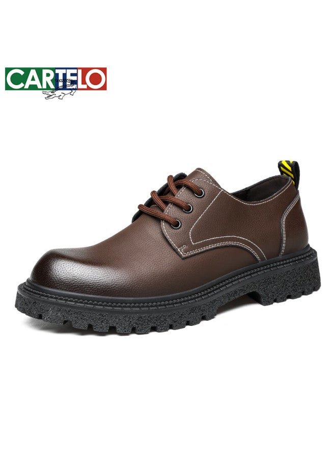 Cartelo British-style Brogue Shoes For Men, Business Casual Leather Shoes, Thick-soled Height-increasing Shoes 9789, Brown, Size 43 - Image 1