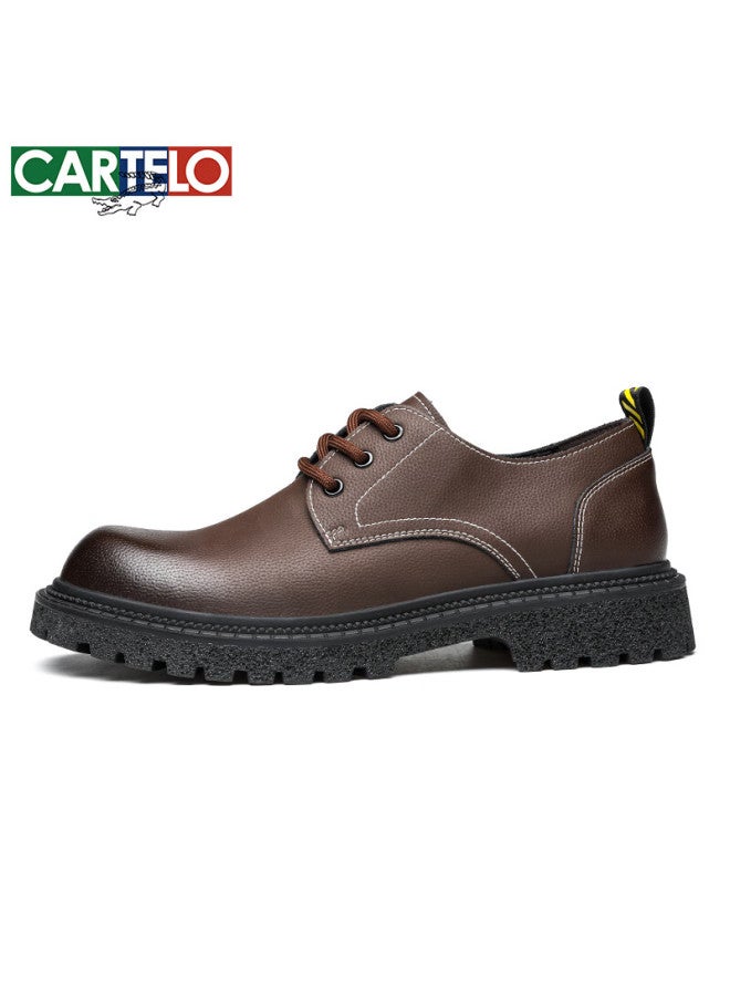 Cartelo British-style Brogue Shoes For Men, Business Casual Leather Shoes, Thick-soled Height-increasing Shoes 9789, Brown, Size 43 - Image 2