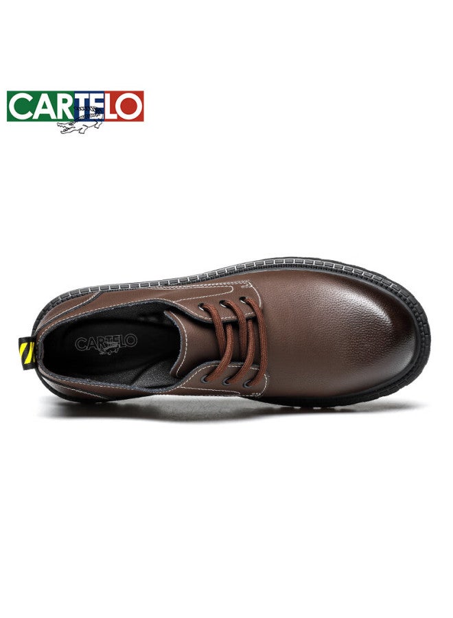 Cartelo British-style Brogue Shoes For Men, Business Casual Leather Shoes, Thick-soled Height-increasing Shoes 9789, Brown, Size 43 - Image 3
