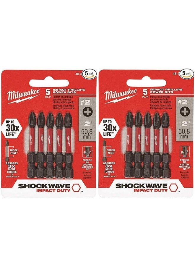 Milwaukee Milwaukee 48-32-4602 Power Bit, 2 Drive, Phillips Drive, 1/4 in Shank, Hex Shank, Steel, Sold as 2 Pack, 10 Count Total - Image 1