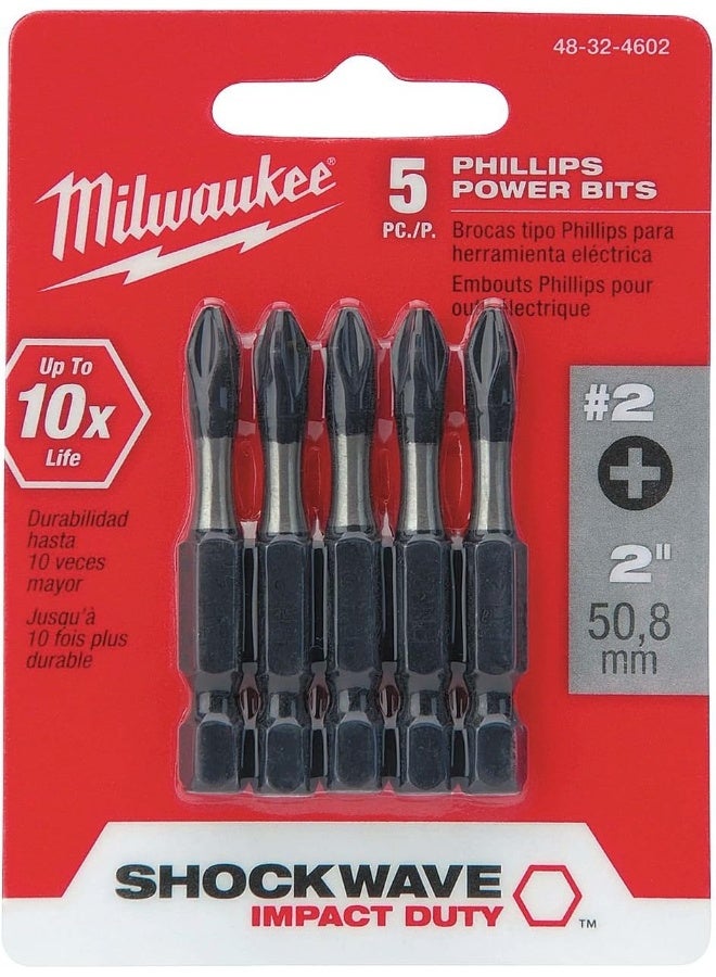 Milwaukee Milwaukee 48-32-4602 Power Bit, 2 Drive, Phillips Drive, 1/4 in Shank, Hex Shank, Steel, Sold as 2 Pack, 10 Count Total - Image 2