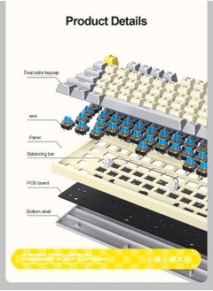 T-WOLF T50 Wired Gaming Keyboard, 97 Keys Blue Switch Mechanical Keyboard with Rgb Backlit and Multimedia Knob White Grey  - Image 3