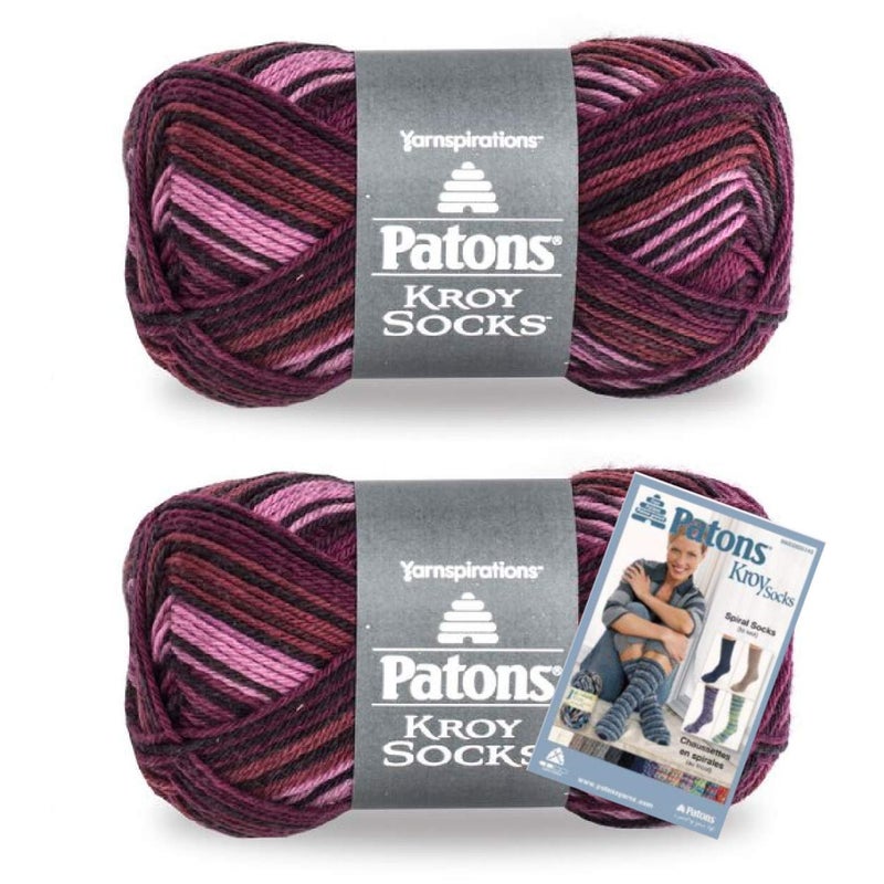 Patons Yarn Patons Yarn Kroy Socks Yarn 2Pack Amethyst Stripes Plus Pattern
