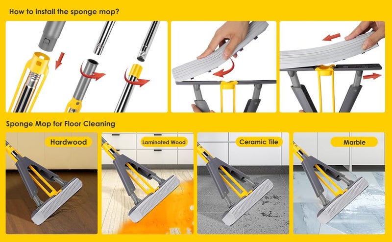 Flygon Butterfly Head Floor Cleaner Magic Mop Stainless Steel Telescopic Handle Absorbent Sponge Mop Home - Image 2