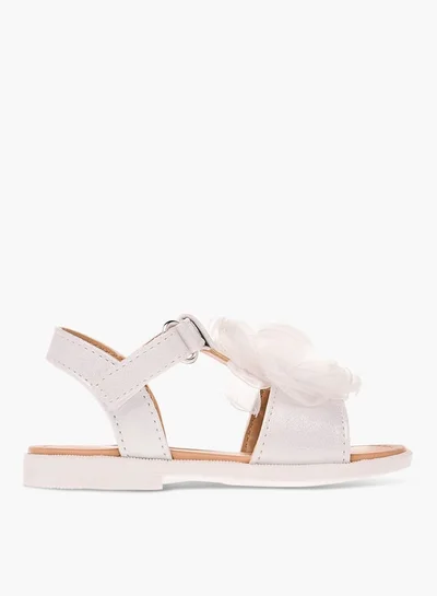 Barefeet Girls Flower Applique Sandals With Hook And Loop Closure