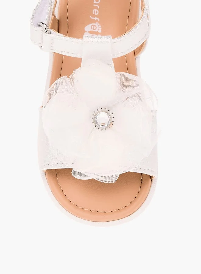 Barefeet Girls Flower Applique Sandals With Hook And Loop Closure