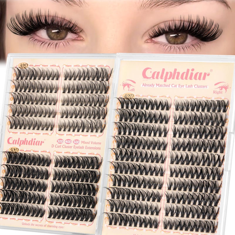 calphdiar Cat Eye Lash Clusters Wispy Eyelash Clusters 30D+40D+50D Individual Lashes 400pcs Light & Right Cluster Eyelash Extensions D-curly Lash Extension 8-18mm Natural Lashes Clusters for Beginners - Image 1