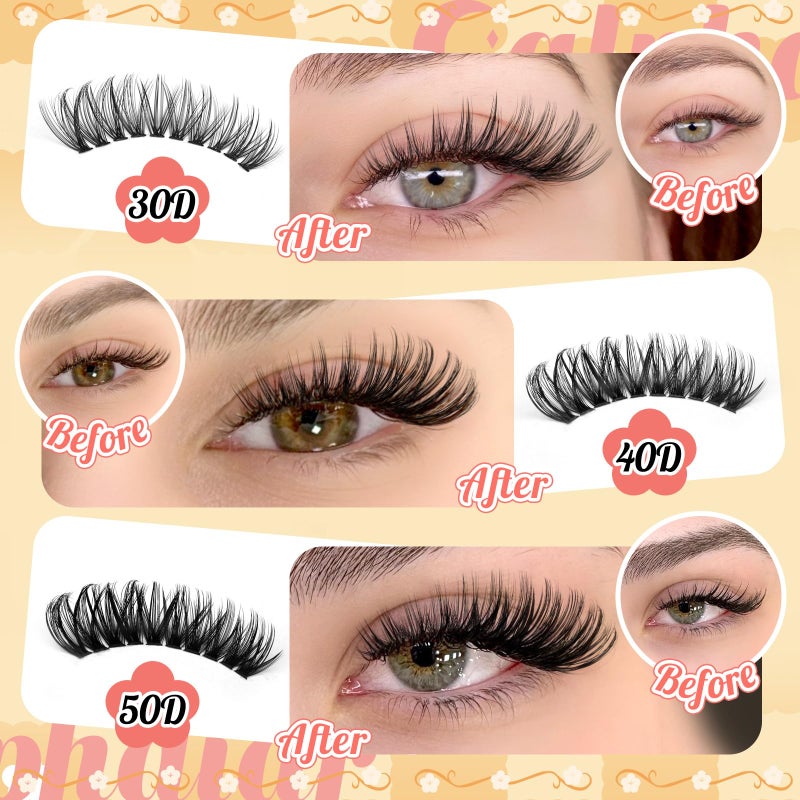 calphdiar Cat Eye Lash Clusters Wispy Eyelash Clusters 30D+40D+50D Individual Lashes 400pcs Light & Right Cluster Eyelash Extensions D-curly Lash Extension 8-18mm Natural Lashes Clusters for Beginners - Image 2