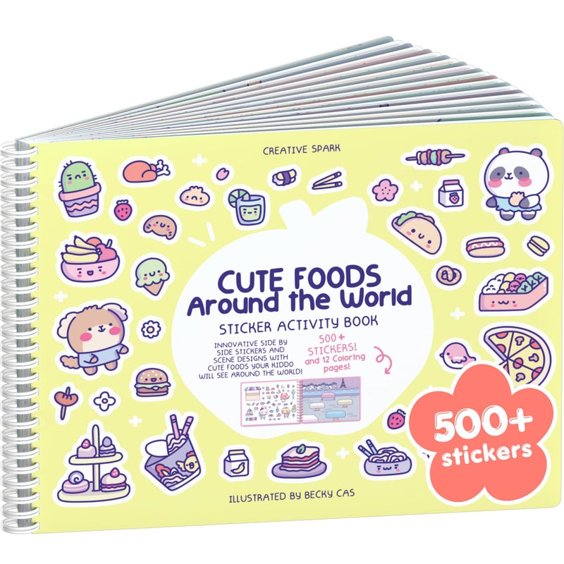 CUPKIN Cute Foods Around The World 500 Sticker Book for Girls by Cupkin Toddler Airplane Activity Coloring Sticker Book Road Trip Essentials 12 Coloring Pages Scenes for Ages 28 Years - Image 2