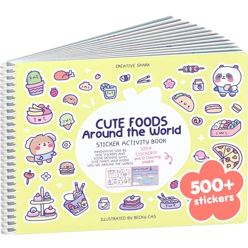 CUPKIN Cute Foods Around The World 500 Sticker Book for Girls by Cupkin Toddler Airplane Activity Coloring Sticker Book Road Trip Essentials 12 Coloring Pages Scenes for Ages 28 Years - Image 1