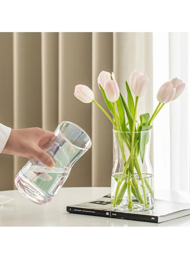 Suntown 2 Pcs Clear Glass Vase, Exquisite Decorative Glass Flower Vase, 17cm Modern Style Flower Vase for Home Decor, Living Room, Dining Table, Office Decor (Transparent) - Image 4