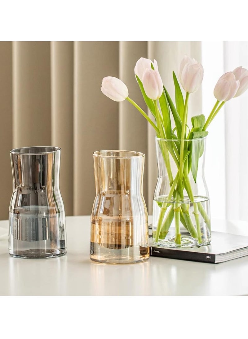 Suntown 2 Pcs Clear Glass Vase, Exquisite Decorative Glass Flower Vase, 17cm Modern Style Flower Vase for Home Decor, Living Room, Dining Table, Office Decor (Transparent) - Image 3