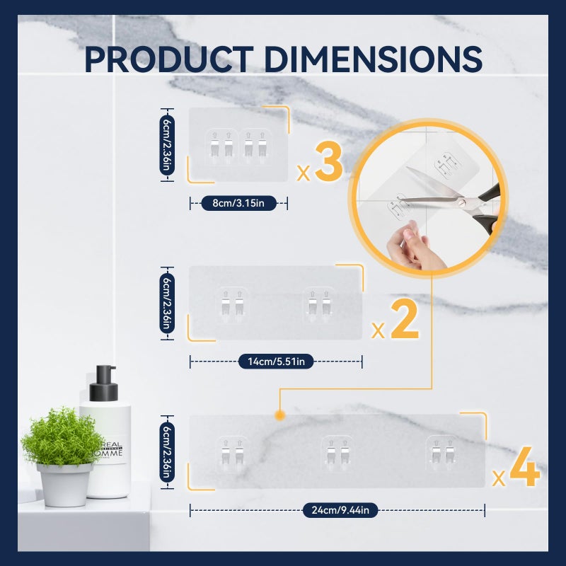 YASONIC 9-Pack Shower Caddy Adhesive Replacement - Transparent Shower Adhesive Strips, No Drilling Hooks for Bath Storage Shelves, Kitchen Racks, Basket & Soap Holder - Image 5