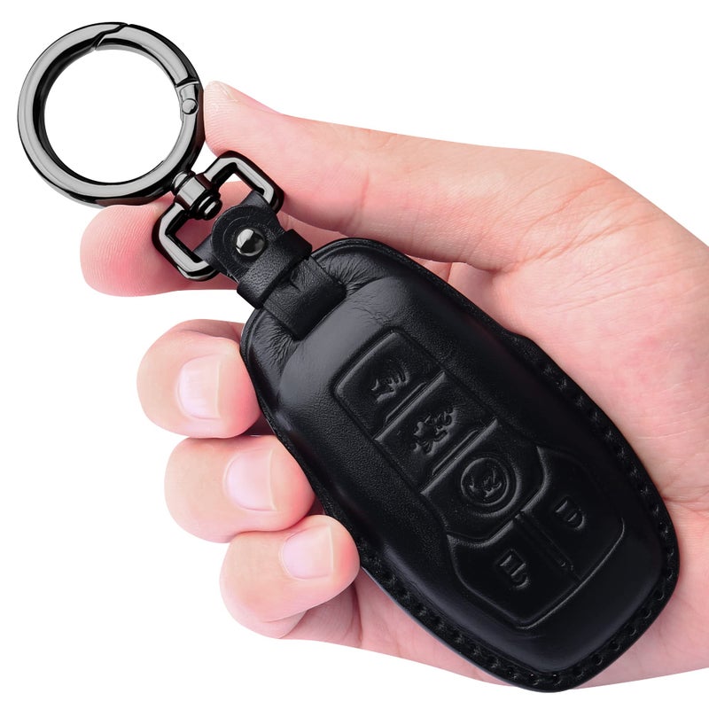 Tukellen Ford Leather Key Fob Cover with Keychain  Compatible with Fusion Mustang F150 Explorer  Black