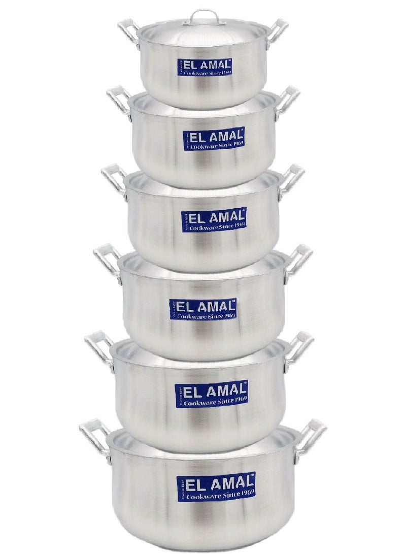 الأمل طقم قدور ألمنيوم من الأمل مكون من 6 قدور بمقبضين صناعة مصرية مقاس 16/ 18 / 20 / 22 / 24 /26 سم - Image 1