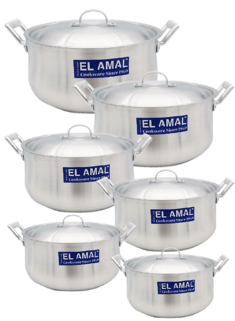 الأمل طقم قدور ألمنيوم من الأمل مكون من 6 قدور بمقبضين صناعة مصرية مقاس 16/ 18 / 20 / 22 / 24 /26 سم - Image 2