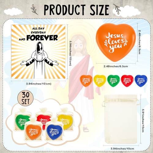 Arrowbash 30 Set Jesus Loves You Gifts Christian Heart Stress Balls Bulk with Card 248 Mothers Day Heart Shaped Stress Relief Fidget Ball Toy for First Communion Baptism Religious Party Favor - Image 5