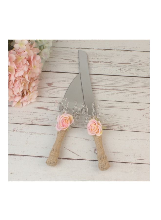 2-Piece Stainless Steel Wedding Cake Knife And Server Set Silver/White/Beige - Image 3