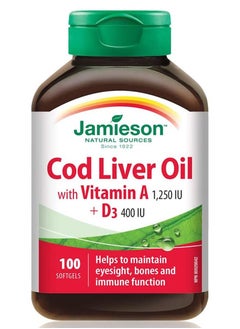 Jamieson Jamieson Cold Liver Oil Vitamin A 1,250IU + Vitamin D3 400IU 100 Softgels 