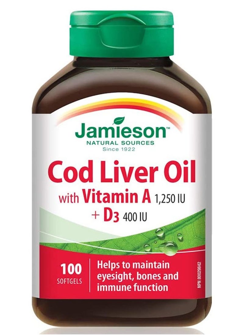 Jamieson Jamieson Cold Liver Oil Vitamin A 1,250IU + Vitamin D3 400IU 100 Softgels 