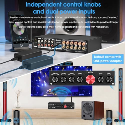 Nobsound HiFi 5.1 Channel Bluetooth Amplifier Stereo Home Theater Power Amp Subwoofer Amp - Image 5
